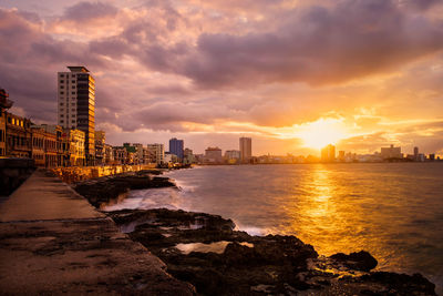 View of city at sunset