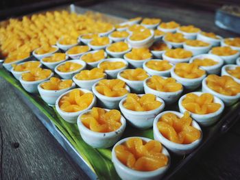 High angle view of fruits in plate