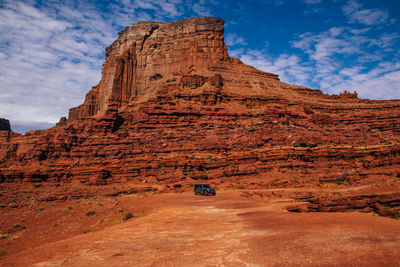 Rock formations on mountain against sky