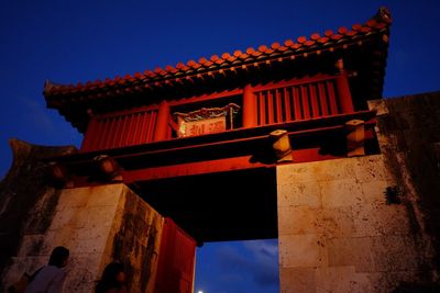 Low angle view of temple building against sky