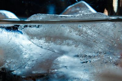 Close-up of ice crystals in water