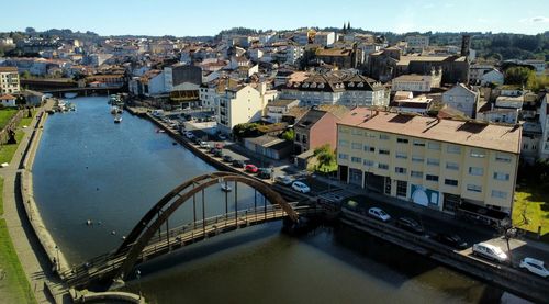 High angle view of buildings in city