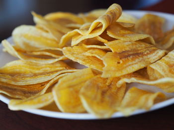 Close-up of banana snacks in plate