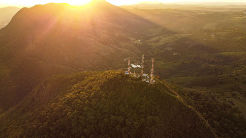 Aerial view of the tv tower, in the city of andradas, southern minas gerais.