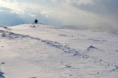 Scenic view of snowcapped mountain against sky