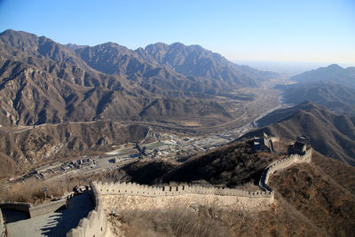 Scenic view of rocky mountains against clear sky