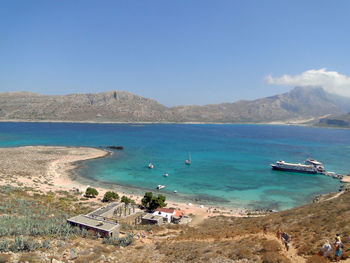 High angle view of boats in sea