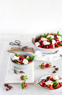 High angle view of salad in plate on table