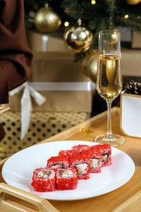 Close-up of food in plate on table