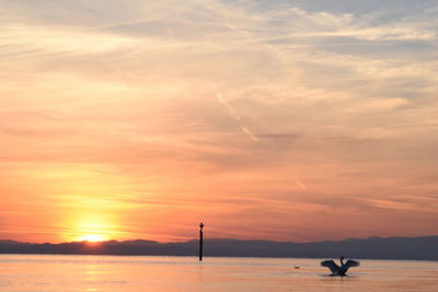 Scenic view of sea against orange sky