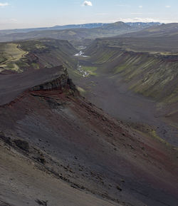 High angle view of land against sky