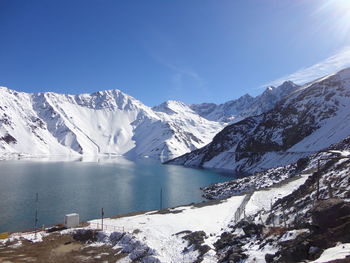 Scenic view of snowcapped mountains against sky