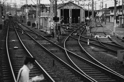 Train at railroad station in city