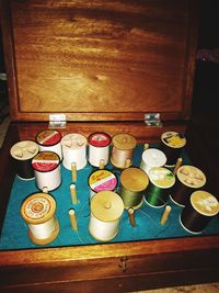 High angle view of candles on table