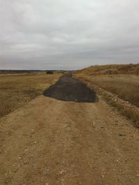 View of field against cloudy sky