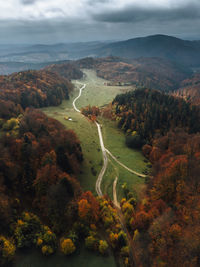 High angle view of road amidst landscape against sky