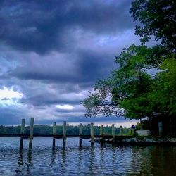 Scenic view of river against cloudy sky