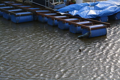 High angle view of floating jetty in lake