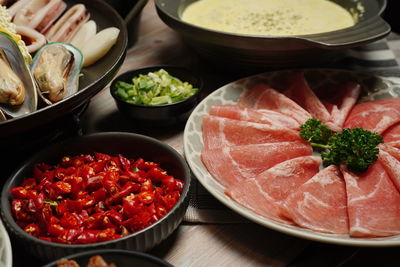 High angle view of vegetables in bowl on table