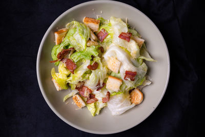 High angle view of food in plate on table
