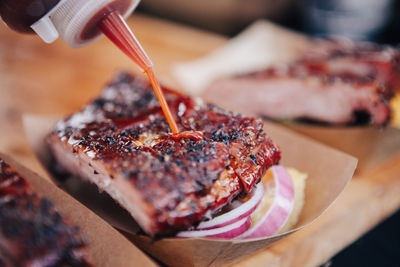 Close-up of meat in plate