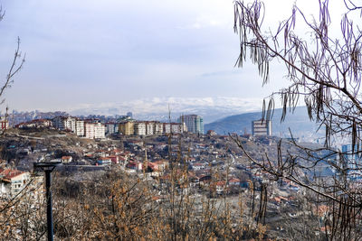 High angle view of townscape against sky