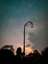 Low angle view of silhouette birds flying against sky