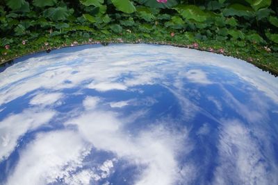 Scenic view of waterfall against sky