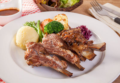 High angle view of meal served in plate