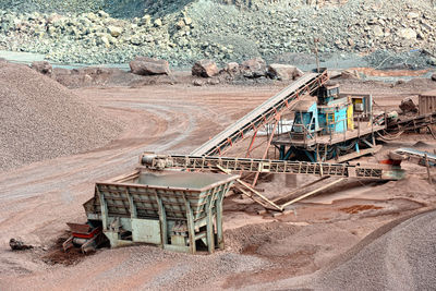 High angle view of machineries at open-pit mine