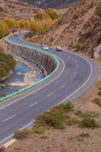 High angle view of road by mountain