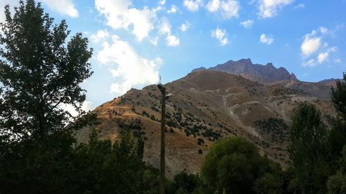 Low angle view of mountains against sky