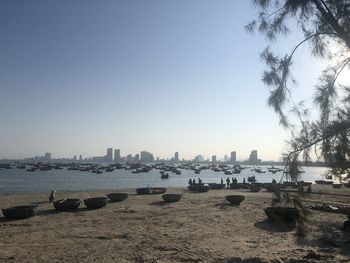 Scenic view of beach against clear sky