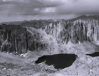 Scenic view of mountain lake against sky.