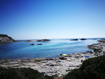 Scenic view of sea against clear blue sky