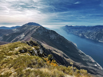 Garda lake aerial panoramic view, trento, italy