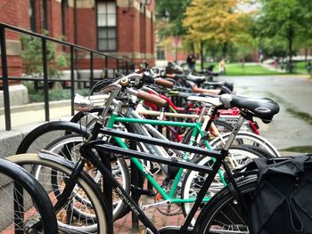 Close-up of bicycle in city