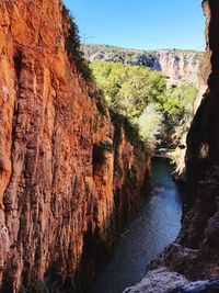 Scenic view of river amidst mountains against sky