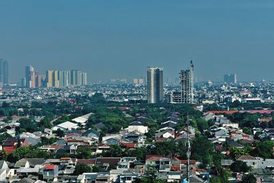 High angle view of cityscape against sky