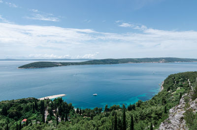 Scenic view of sea and mountains against sky