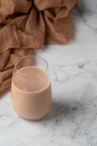 High angle view of drink on table