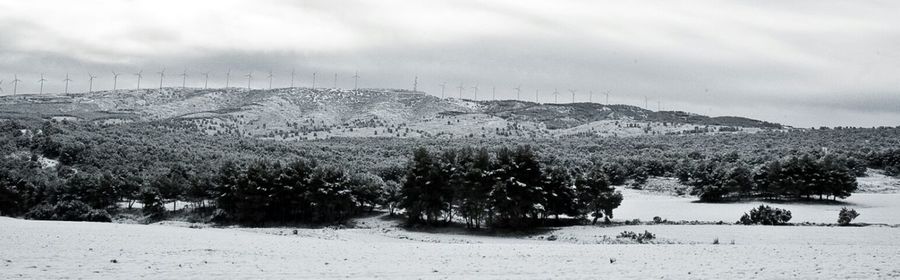 Scenic view of landscape against cloudy sky