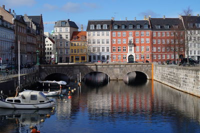 Boats in canal in city