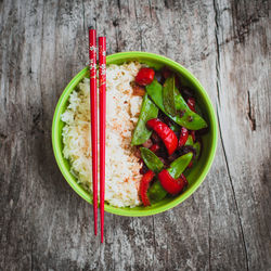 High angle view of vegetables in bowl