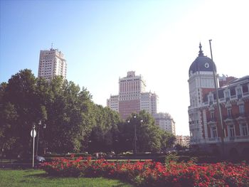 View of buildings against clear sky