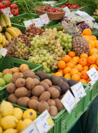 High angle view of fruits for sale in market