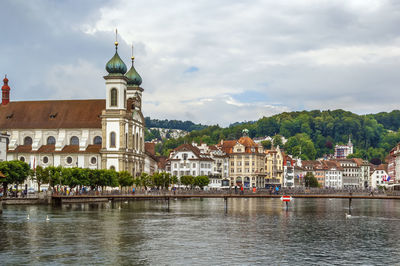 Jesuit church is a catholic church on reuss river in lucerne, switzerland