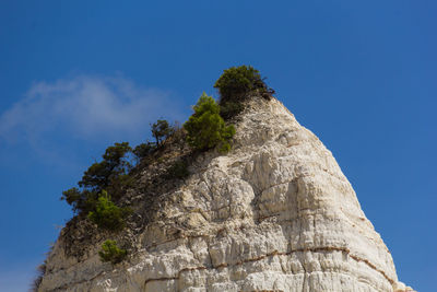 Low angle view of rock formation against sky