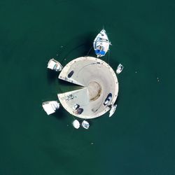 High angle view of ship moored on sea