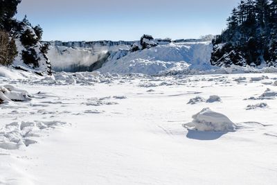 Scenic view of snow covered mountains